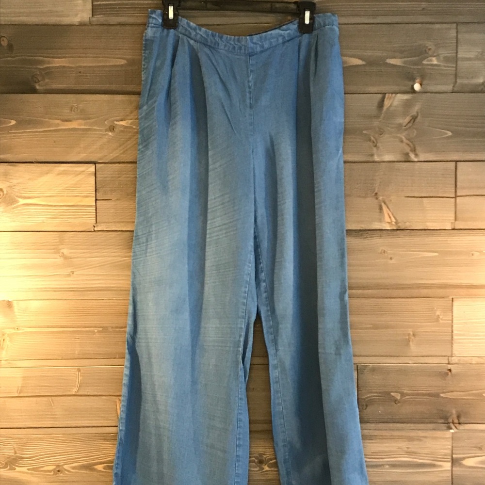 Chambray Wide-leg Trousers